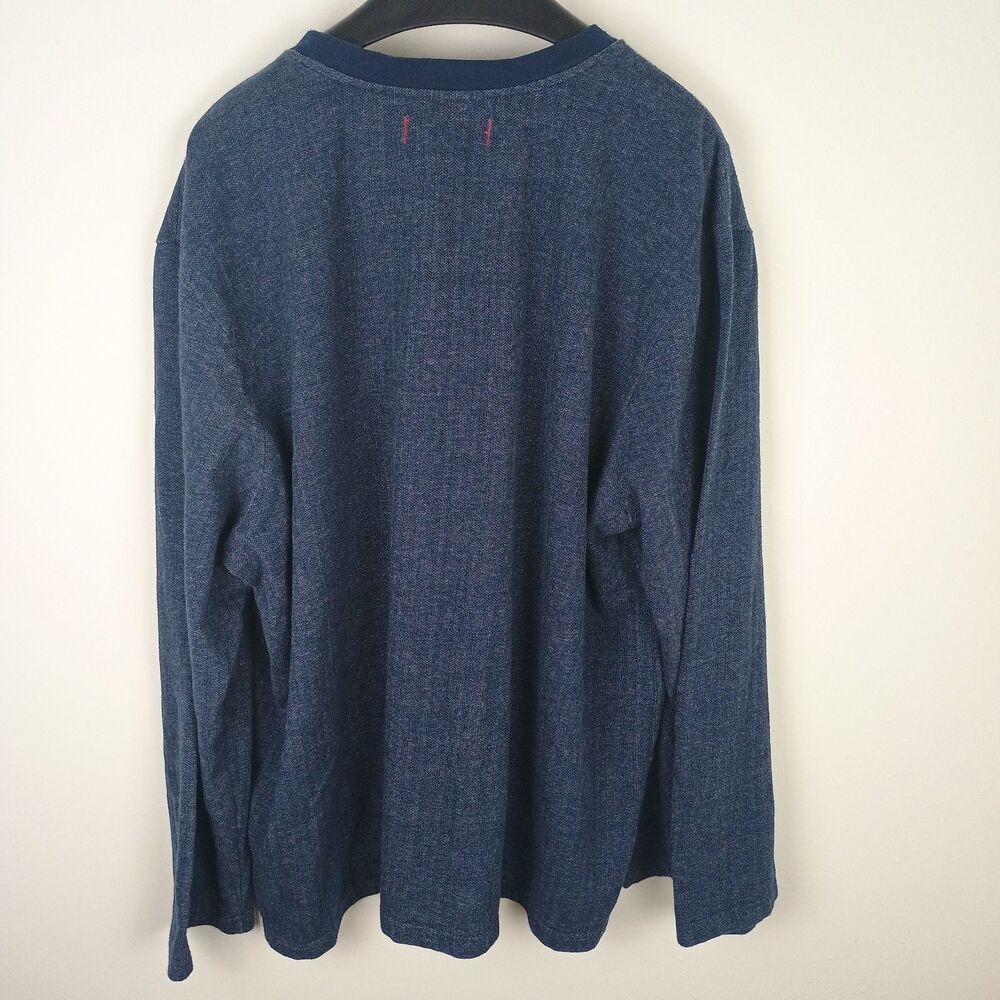 Tommy Bahama Henley Shirt Men XXL Blue Herringbone Long Sleeve Cotton Blend - Picture 4 of 9
